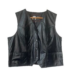 Grey Wolf Collection Men's Black Classic Real Leather Biker Vest Lined XXL